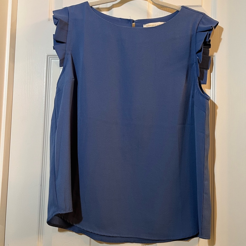 🦋 Monteau Blue Ruffle Sleeve Blouse size xlarge - Picture 2 of 5